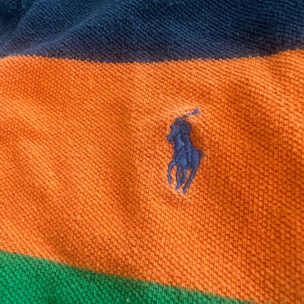 Boys Polo Ralph Lauren Striped Polo Shirt - Green, Orange, and Navy - Picture 3 of 5